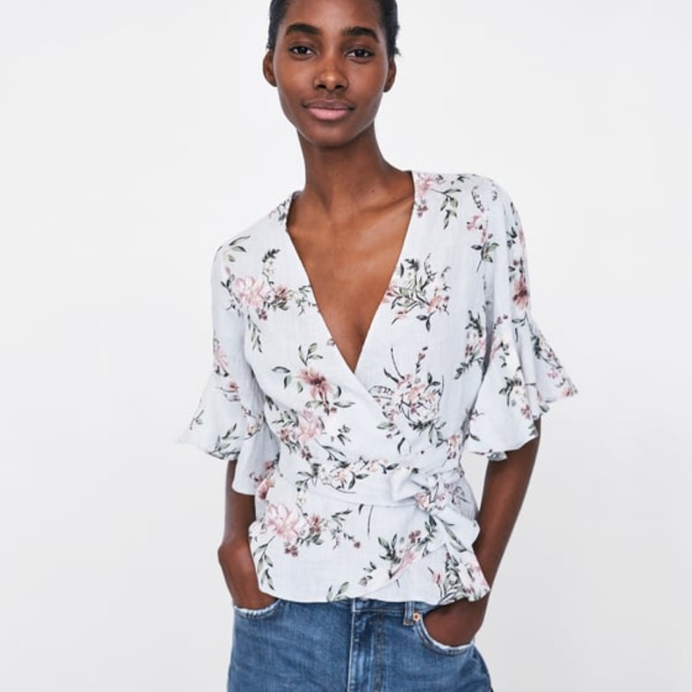 Floral Print Linen Blouse